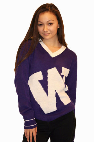 UW Purple and White Slanted Logo Tribute Sweater (UNISEX SIZING)