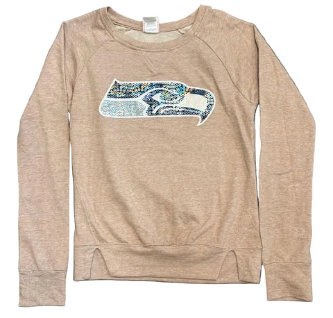 Seattle Seahawks Teen Sequin Logo Crewneck