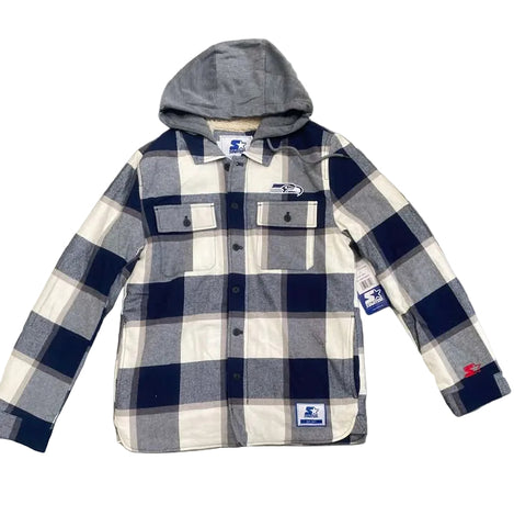 Seattle Seahawks Unisex Button Up Plaid Sherpa Jacket
