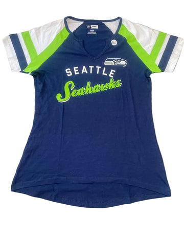 Seattle Seahawks Womens Tri-Colored Ringer V-Cut Tee