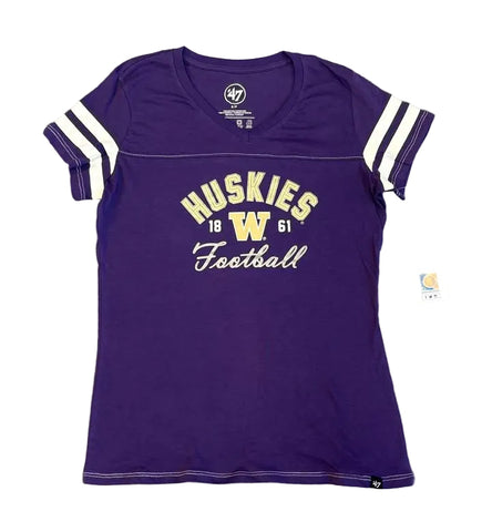 UW Huskie's Football Women's V-Neck Ringer Tee