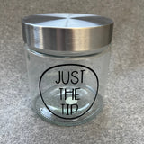 "just the tip" glass Q-Tip jar