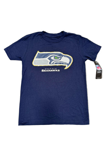 Seattle Seahawks Youth Navy T-Shirt W/ Gold Outlined Logo