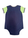 Seattle Seahawks Navy Onesie W/ Logo and Green Striped Sleeves