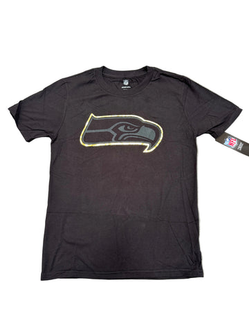Seattle Seahawks Youth Black T-Shirt W/ Gold Outlined Logo