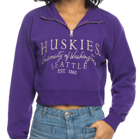 Zoozatz University of Washington Purple Cropped 1/4 zip