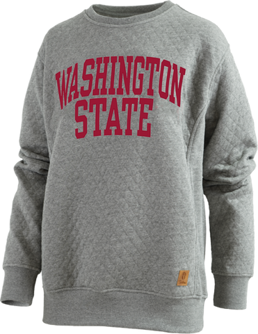 Pressbox Quilted Fleece Gray Washington State Embroidered Crewneck