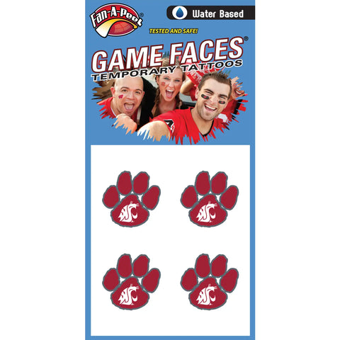 Game Faces Washington State University Cougar Paw Temporary Tattoo