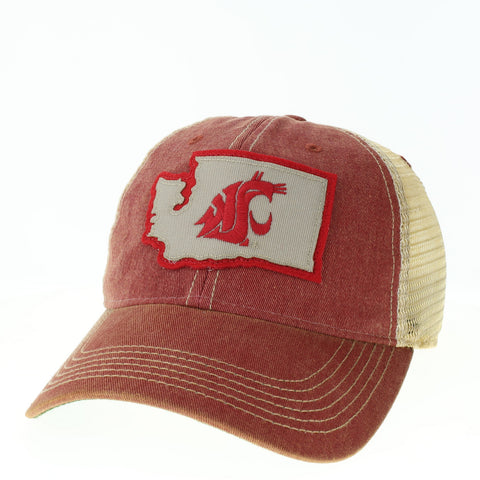 League crimson Washington State Washed Trucker Hat