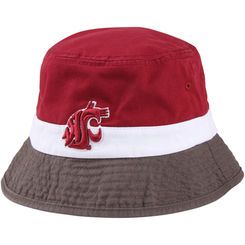 Crimson, White, and Gray Striped Bucket Hat with White Cougar Logo