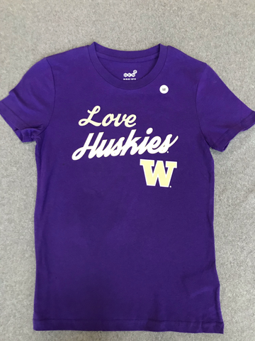 Women's Purple UW "Love Huskies" T-Shirt