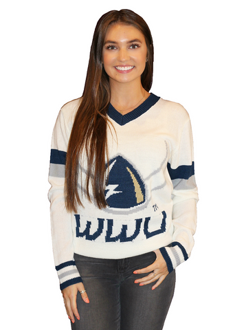 WWU Vikings White Tribute V-Neck Sweater (UNISEX SIZING)
