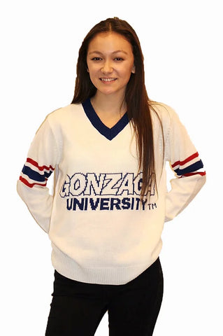 Gonzaga White tribute Sweater with "GONZAGA UNIVERSITY" (UNISEX SIZING)