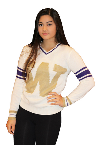 UW White and Gold Tribute Sweater (UNISEX SIZING)