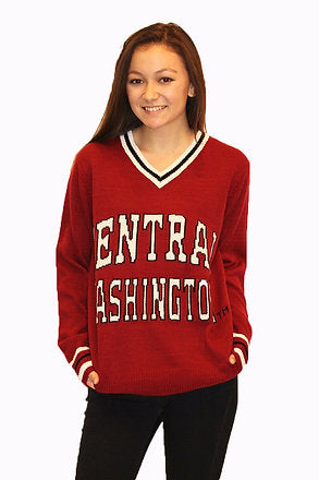 Central Washington Red Tribute V-Neck Sweater (UNISEX SIZING)