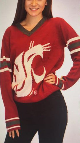 WSU Tribute crimson and white logo V-Neck Sweater (UNISEX SIZING)