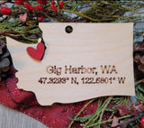 Gig Harbor Washington Wood coordinate  Ornament