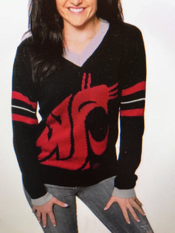 WSU Tribute Sweater Black with crimson logo and Gray V-neck (UNISEX SIZING)
