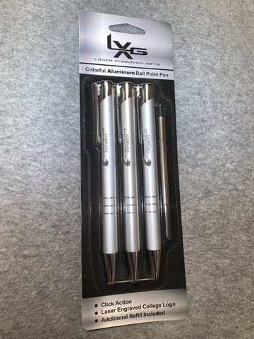 WSU Set of 3 Metallic silver Engraved Refillable Pens