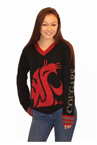 WSU Black and Crimson Cougars Tribute V-Neck Sweater (UNISEX SIZING)