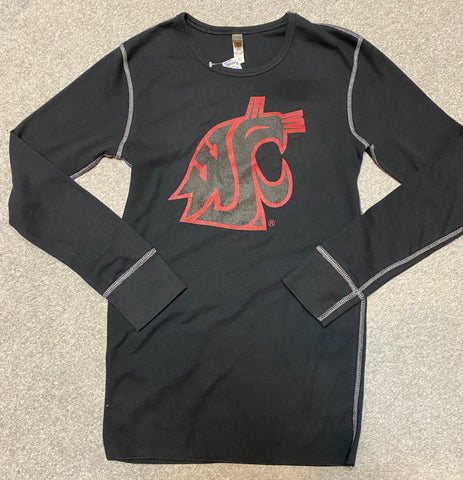 Men's Black Long Sleeve Thermal with Red Outlined Coug