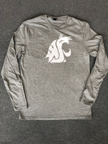 Men's WSU Cougars Long Sleeve Light Grey T-Shirt With White Logo