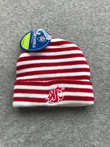 Red and White Stripe Baby WSU Hat