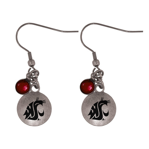 Silver Dangle Earrings with Crimson Bead