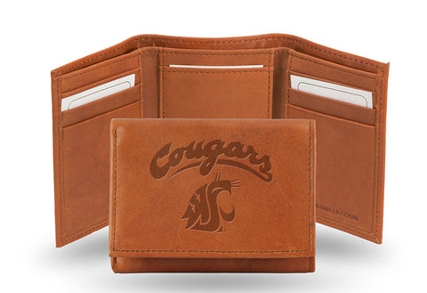 WSU Cougars Tan Leather Tri-Fold Wallet