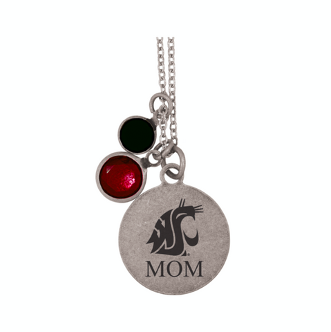 Silver WSU Logo and Charm Mom Necklace
