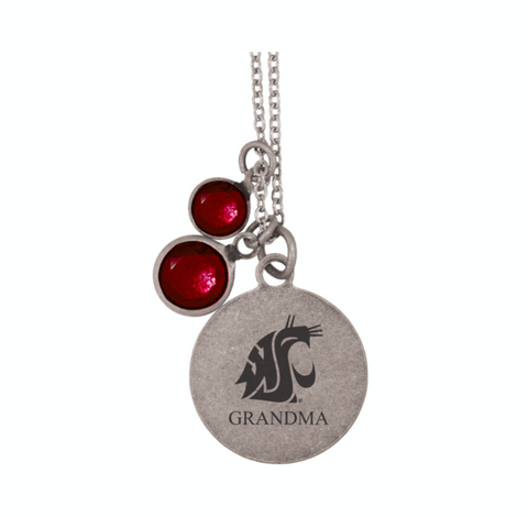 Silver WSU Logo and Charm Grandma Necklace