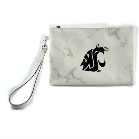 8 1/2" x 6" White and Gray Marble Cougar Wristlet