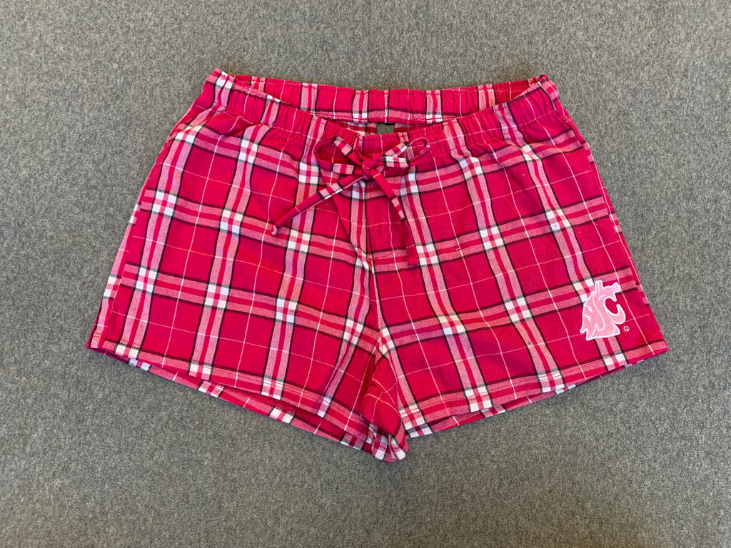 Ladies Pink Plaid Flannel Sleep Shorts