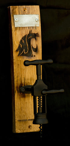 WSU Barrel Stave Wine Bottle Opener Wall Mount