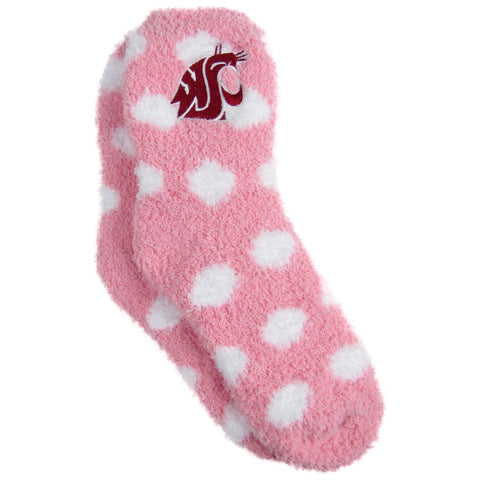 WSU Pink and White Polka Dot Fuzzy Socks