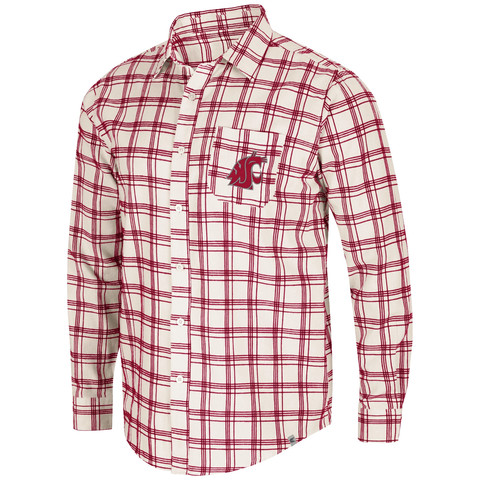 Colosseum Men's Cream and Crimson Flannel With Coug Logo Embroidery