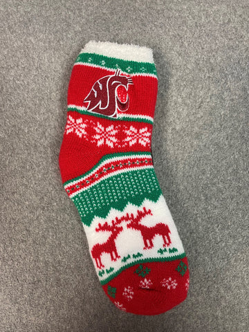 WSU Cougar Holiday fuzzy socks
