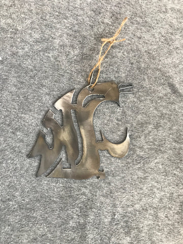WSU Silver Metal Coug Ornament