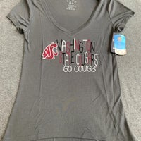 Womens Grey Washington State Cougars V-Neck short sleeve Tee