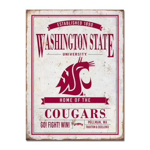 Washington State Large Rectangle Home Of The Cougars 12"x 16" Tin Sign