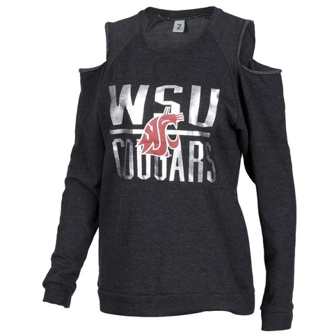 WSU Cougar's Dark Grey Cold Shoulder Sweater